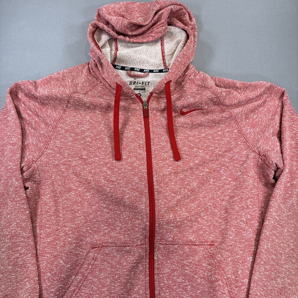 Nike Hoodie Mens Medium Long Sleeve Full Zip Logo Pockets Red Dri-Fit Comfy